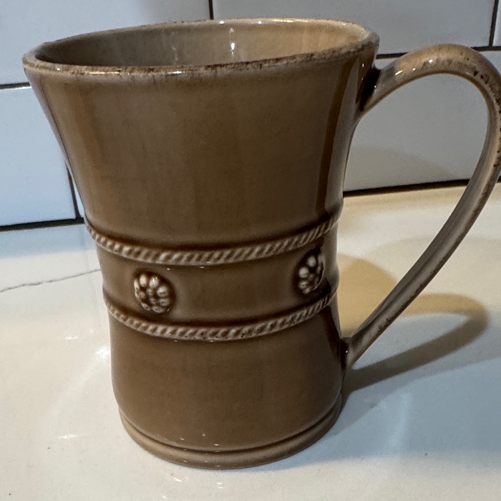 Brown Juliska Berry and Thread Ceramic Mug with the Embossed Design